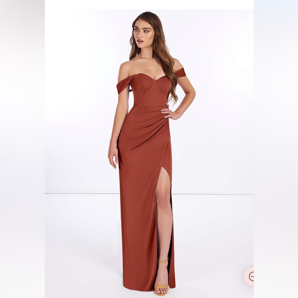 Azazie Mila dress. Size 6. Terracotta stretch satin